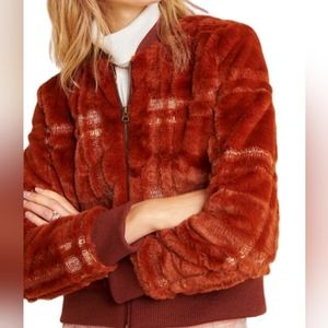 Anthropologie Plaid Teddy Bomber Jacket